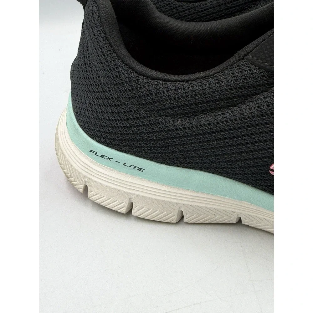 Skechers Flex Lite Womens 8 Black Aqua Pink Memory Foam Sneakers 149303TX